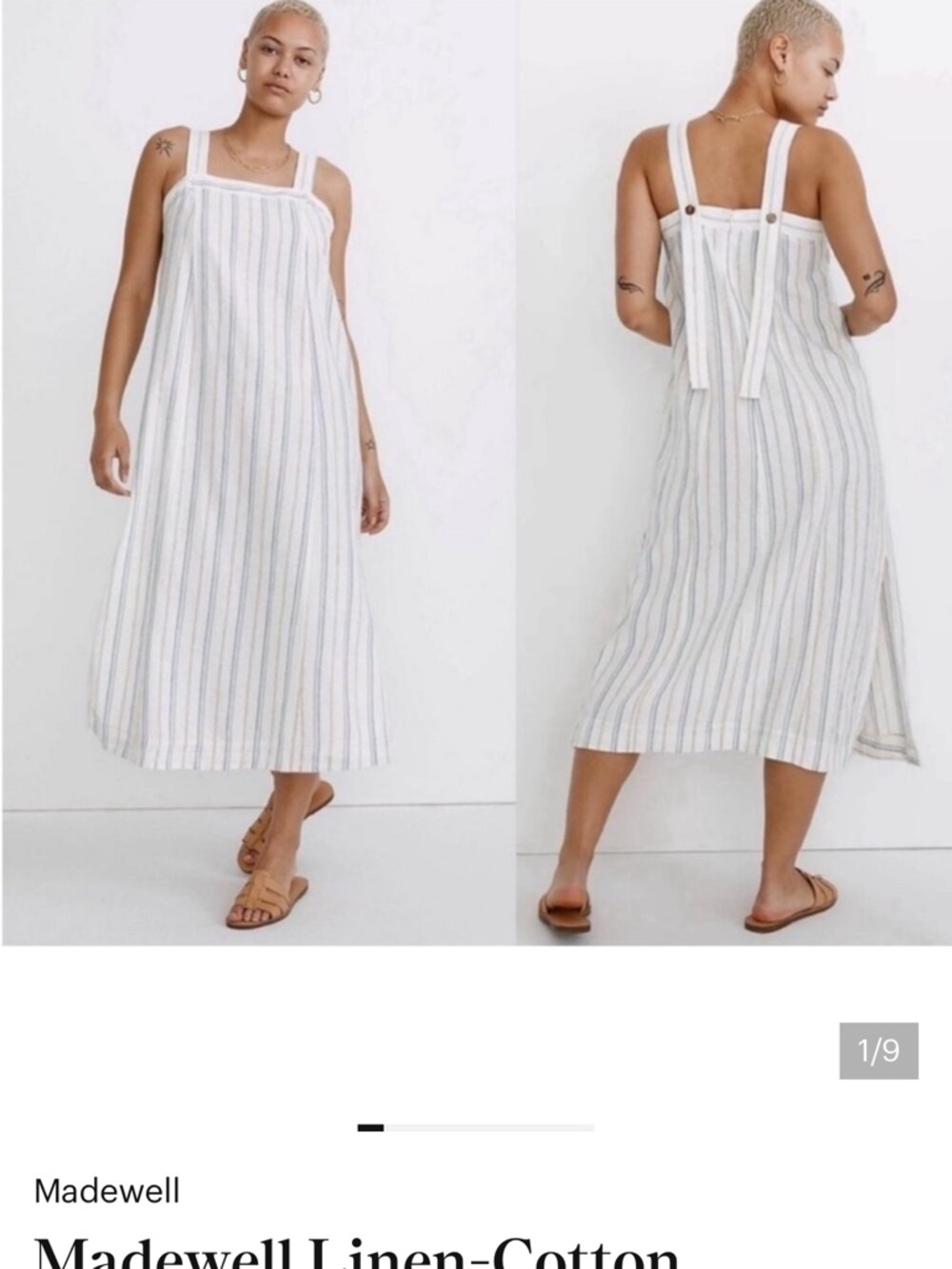 Madwell Linen-Cotton Princess-Seamed Midi Dress in Cream with Blue & Tan Stripes - Picture 6 of 6